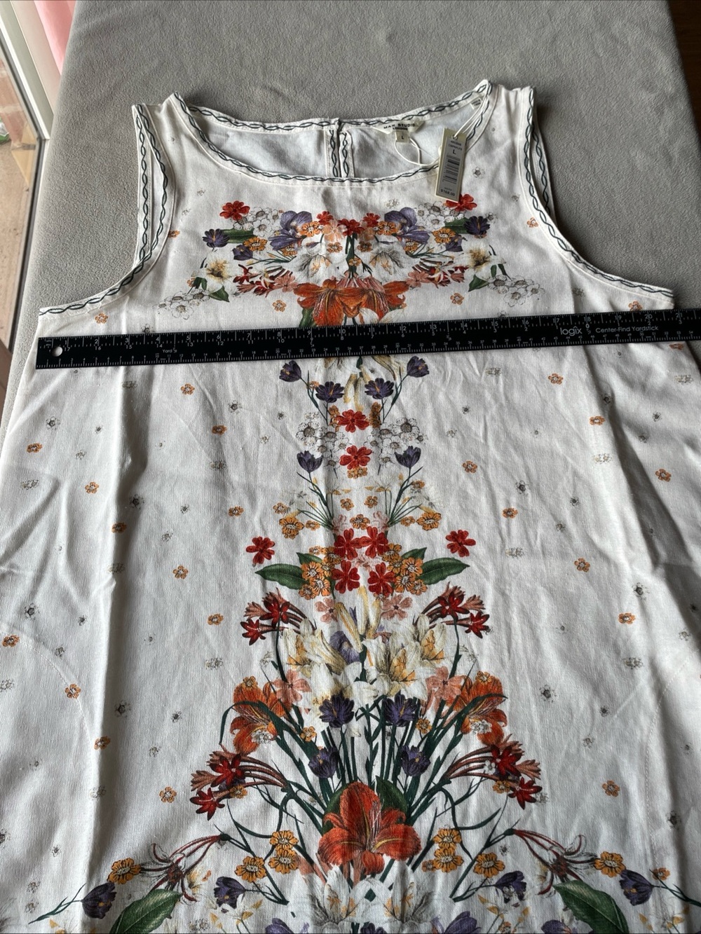 NWT $168 Max Studio London Linen Blend Ivory Floral Pockets A-Line Dress Large - Picture 10 of 11